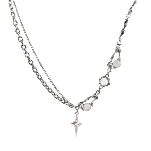 Buyongwant Y2k Irregular Necklace Star Pendant Moonlight Stone Fashion Collar Chain Design Spicy Silver Jewelry Women
