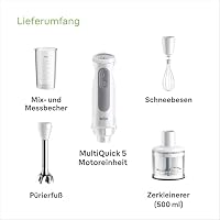 Braun Stabmixer MultiQuick 5 MQ 50236 M, 1000W, 21 Geschwindigkeitsstufen+Turbo, Edelstahl Pürierfuß, Easy Click System, SplashControl, Inkl. 500ml Zerkleinerer, Schneebesen, 600ml Becher, Weiß – Ansicht 8