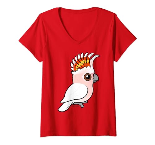Womens Cute Cartoon Pink Cockatoo Raised Crest Birdorable Bird V-Neck T-Shirt