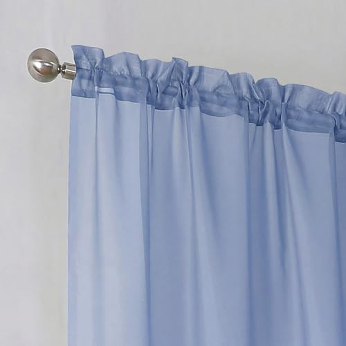 Image of Simplebrand Rod Pocket Top Solid Voile Sheer Curtains for Bedroom, 54 Inch Length Drapes Set of 2, Lightweight and Light Filtering Elegant Denim Curtains Panels Window Treatment, 42Wx54L, Denim