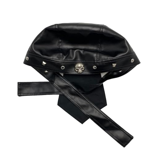 Sombrero de calavera de piel sintética con remaches punk y correa ajustable para motociclista