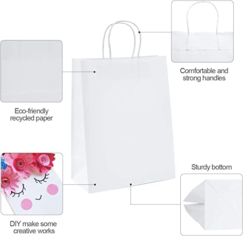 Image of Aakriti White Craft Paper Gift Bags with Handles - Small Shopping Bags for Boutiques, Retail Stores, Merchandise, Small Business, Party Favors & Gift Packaging - Recyclable & Eco-Friendly Bulk Pack (8 inch x 3 inch x 9.5 inch, 25 Pcs)
