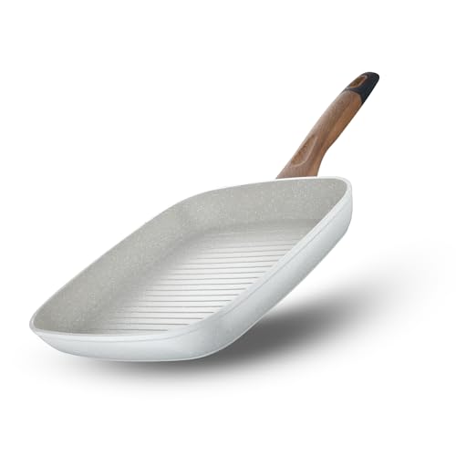 Image of BERGNER Naturally Forged Aluminum 28cm Grill Pan, Non-Stick Grill Pan with Marble Coating, Soft Touch Handle, Even Heat Distribution, Comes with Non-Woven Trivet, Induction Bottom and Gas Stove Ready