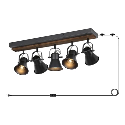 KEESFU Kit de 5 luces para riel de iluminación semiempotrada, color negro, con 5 cabezales giratorios, iluminación moderna para salón, dormitorio, pasillo, pared de arte o cuarto de baño