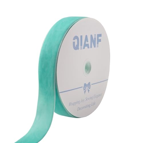 Image of QIANF Vintage Turquoise Blue Velvet Ribbon Christmas Ribbon for Gift Wrapping Christmas Tree Ornaments Garland Decorations Crafts, 1-1 /2 Inch X 25Yd