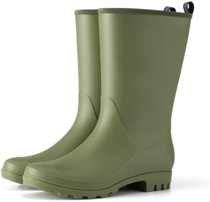 HISEA Women Rubber Boots Waterproof Wide Calf Rain Boots Mid-Calf PVC Rubber Rain Boot Matte Surface Seamless Mid Height Rain Shoes for Women