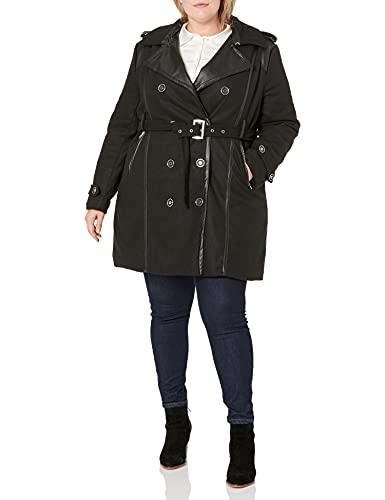 Women's Fashion Double Breasted Pea Coat with Faux Leather Trim