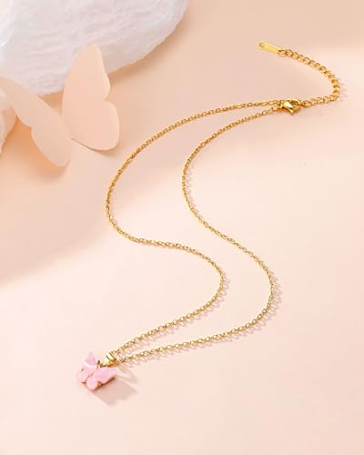 First Day of Preschool/Kindergarten, Pink Butterfly Necklace Back to School Gifts for Kids Girls3