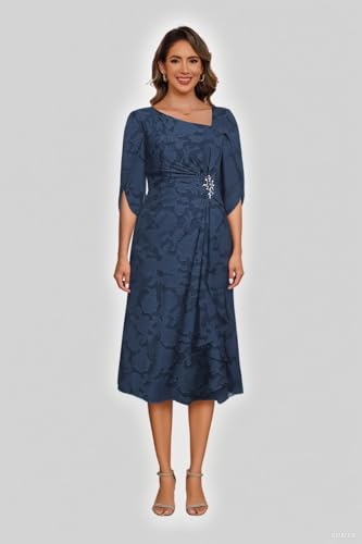 Noras dress Burnt Floral Mother of Bride Dresses for Wedding Ruffle Cap Sleeves Tea Length Mother Dress Formal NO3272