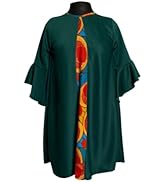 Ankara Maternity Dress, Stylish African Print Design Mix (Medium, Frill Sleeve, Green)