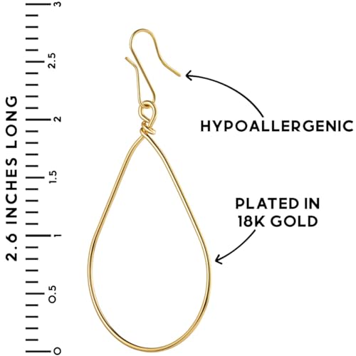 18K Gold or 925 Sterling Silver Plated Dangle Earrings for Women - Minimalist Teardrop Hoops - Hypoallergenic and Safe for Sensitive Ears4