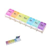 Tablettenbox 7 Tage, Medikamentenbox 7 Tage, Pillendose 7 Tage Fächer, leicht zu öffnen, mit Wochentagen auf Deutsch Medikamentenbox