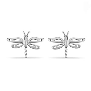 Boma Jewelry Sterling Silver Dragonfly Insect Stud Earrings
