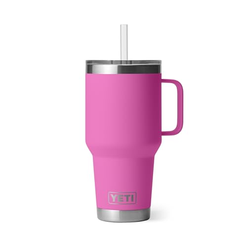 Image of YETI Rambler 35 oz Tumbler with Handle and Straw Lid, Travel Mug Water Tumbler, Vacuum Insulated Cup with Handle, Stainless Steel, Wildflower Fuchsia