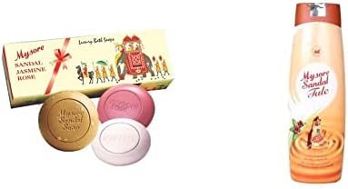 Mysore Sandal, Jasmine And Rose Soap, 450g (Pack Of 3) And Mysore Sandal Talc, 300g
