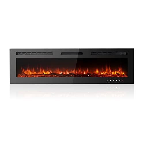 M.C.Haus Chimenea eléctrica Ultra Fina de bajo Ruido, 12 Colores Variables y de Aliento Llama, empotrable montado en la Pared, Pantalla táctil de Cristal y Control Remoto(153cm, Negro)