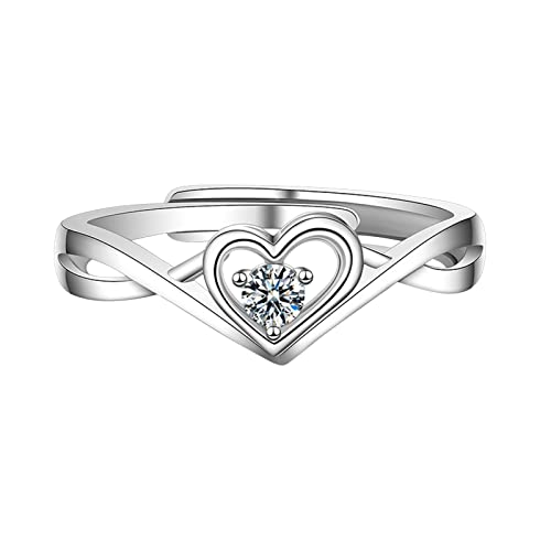 Bouasgh Juego de anillos de plata con forma de corazón para mi hija, anillo de graduación para mujer, anillo de plata con diamantes de imitación huecos, anillos de apertura ajustable, plata, plata,