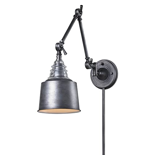 Elk Home Insulator Glass 1-Light Sconce - in Weathered Zinc Finish, with Weathered Zinc Metal Shade, Transitional Style