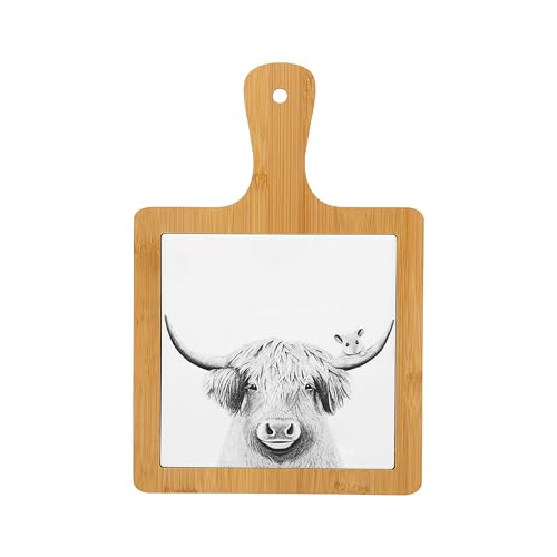 Pavilion Gift Company- Highland Cow - 7.5" x 11" x 0.5" Bamboo Ceramic Trivet Highland Cow Cattle Farm Animals Farmhouse Playful Quirky Kitchen Decor