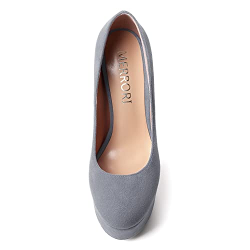 MERRORI Womens Evening Slip On Sexy Round Toe Suede Platform Chunky High Heel Pumps Shoes 6 Inch3