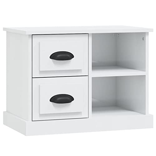 Table de Chevet Blanc Brillant Meuble de Chambre Moderne avec 2 Compartiments - 2