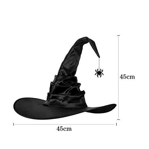 Halloween Witch Hat Pleated Wizard Cap Elegant Witches Costume Accessories Witch Cap with Spider Pointed Wizard Hats Wide Brim Witches Hat for Women Girls Halloween Party Carnival Cosplay Fancy Dress - Image 4