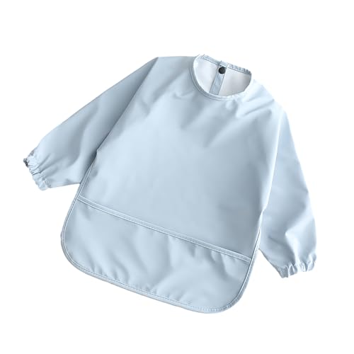 お食事エプロン 保育園 袖付き 無地 長袖 スモック 耐水 撥水 防水 ポケット付き 食べこぼし 洗濯可 ベビー 子供 女の子 男の子 幼稚園 入園準備 丸洗い Sサイズ(70-85cm)