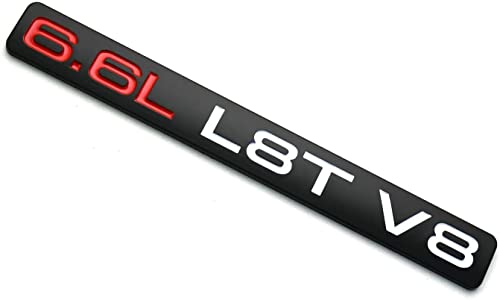 Image of 2Pcs 6.6L L8T V8 Liter Gas Emblems 3D Engine Hood Badge Sticker Nameplate Replacement for 20-22 Silverado 2500HD 3500HD Z71 Sierra Door (Black Red Silver)