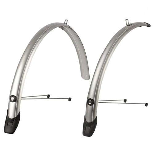 Polisport 8628100002 - Parafanghi Anteriori E Posteriori Towny In 2 Pezzi Per Bici Da Trekking E Da Città Con Ruote Da 26". En Color Argento