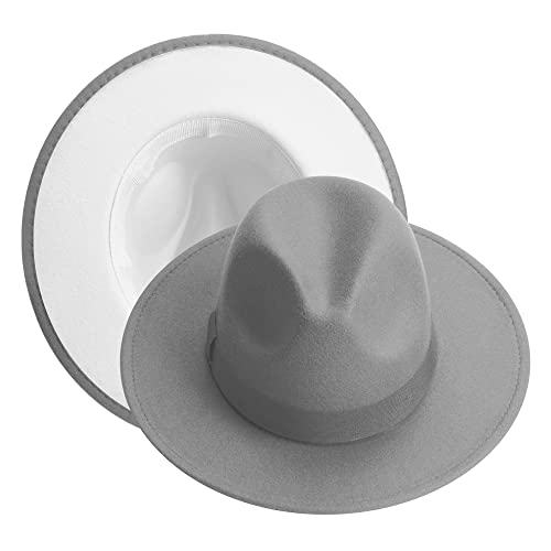 Image of KUJUHA Fedora Hats for Mens /Womens Felt FedoraHats Two Tone Wide Brim Fedora Hats Rancher Hat