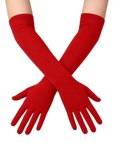 ATHX Mens and Womens Spandex Costume Gloves - 18 Length Stretchy Halloween Cosplay Long Opera Party Gloves (Red Free Size)