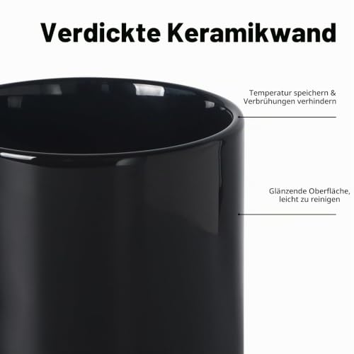 SHOWFULL 650ml Große tasse, glatte Keramik- Kaffeetassen, große Kapazität und Griff, für Büro, Zuhause, Schwarz – Ansicht 3