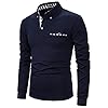 APAELEA Men Polo Shirt Long Sleeve Cotton Golf T-Shirt Casual Tops,Navy Blue,3XL #2