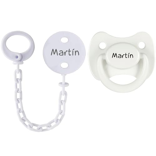 Kuxulu - Pack Chupetes Personalizados con Nombre para Bebes - Tetinas de Silicona para bebes - Tetina 0/6 Meses Pack SujetaPack Chupetes Niño