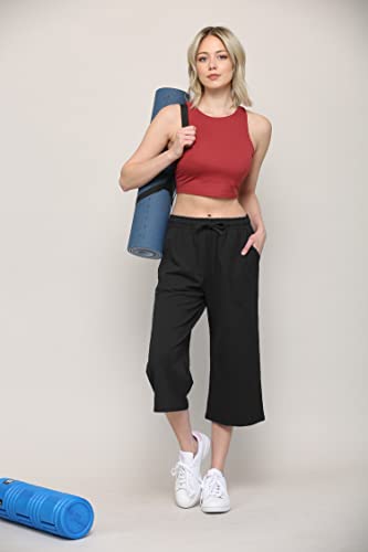 Image of Lock and Love Womens Capri Pants Loose Yoga Pants Wide Leg Drawstring Comfy Lounge Pajama Capris Sweatpants with Pockets
