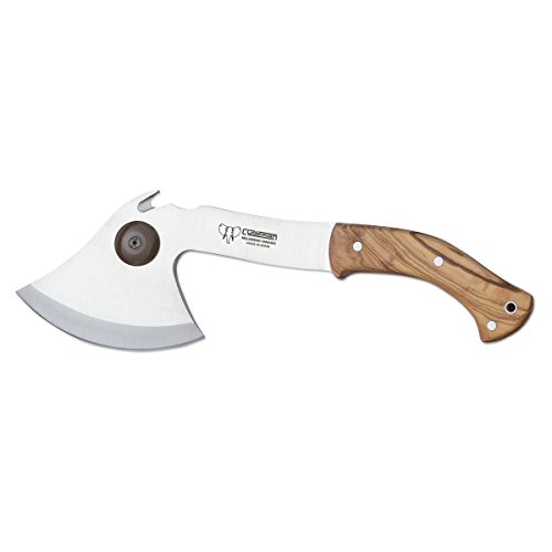 Cudeman Hacha de Monteria 167-L Acero Mova con Hoja de 21 cm. y Mango de Madera de Olivo + Tarjeta Multiusos de Regalo