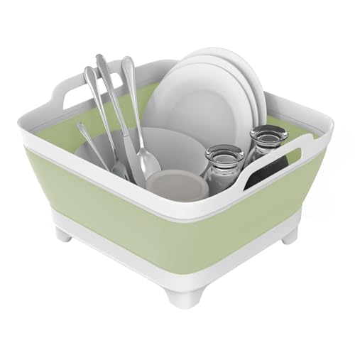 Image of KEPPIER 9L Collapsible Dishpan for Washing Dishes, Portable Sink, Foldable Laundry Tub With Drain Plug, Kitchen Sink Basin, Camping Dish Tub - Green