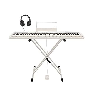 Piano de Scène SDP-2 par Gear4music + Support Pédale et Casque White - Les Beatles, Paul McCartney, John Lennon, RIngo Starr, George Harrison