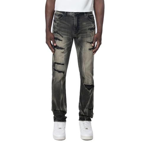 Smoke Rise Men's Rip and Repair Vertical Lighting Effect Jean's