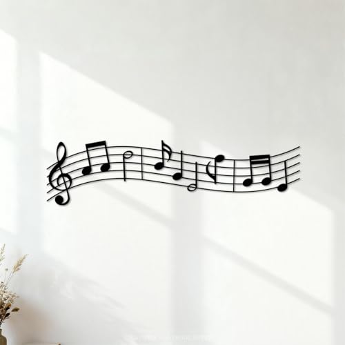 partition musicale clé de sol portée mélodie Stickers muraux 22x85.3cm Amovible sans laisser de colle Noir
