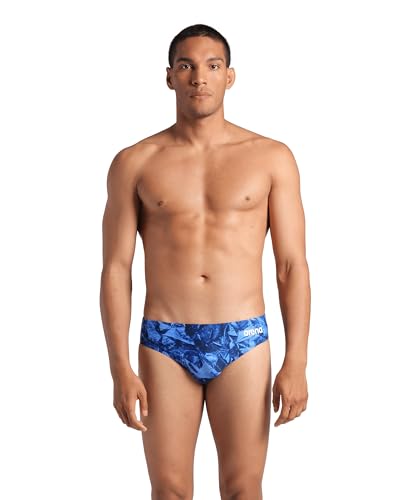 ARENA Men’s Swim Brief Crackle Team Print MaxLife Athletic Swimwear Professional Training Swimsuit Sports Bathing Suit, Team Royal, US Size 44