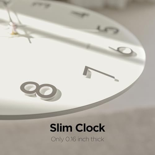Image of mooas 3D Numbers Modern Wall Clock, 12 inch Battery Operated, Analog (Cream) | Silent Non-Ticking Sweep Movement, Decorative, Home Decor Living Room Kitchen Bedroom Office Living Room Hotel
