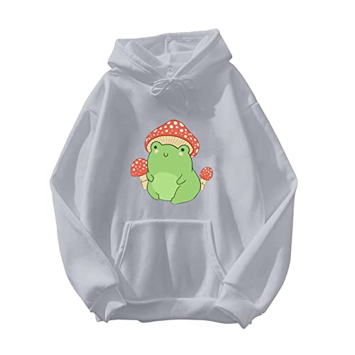 FKoexedsny Sudaderas Con Capucha De Color Sólido Con Capucha Sudadera Japonés Pullover Vintage Sudadera Chaqueta Sudadera Con Capucha Para Mujer, gris, XXL