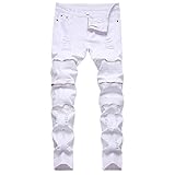 NEWSEE Boy's Stylish Moto Skinny Fit Ripped Destroyed Distressed Stretch Biker Jeans White 10