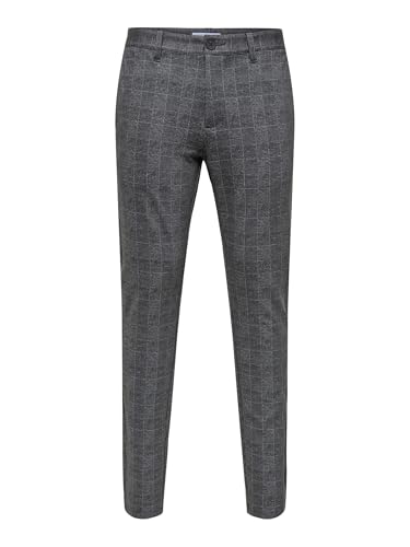 ONLY & SONS Herren Chino Hose ONSMARK Slim Check 9887 - Slim Fit - Stretch, Größe:33W / 32L, Farbe:Black 22019887