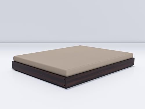 Image of Solid Acacia Wood Low Height King Size Bed Without Storage | Wooden Double Bed | Space Saving Low Floor /Lying /Rise /Level /Profile Cot Bed for Bedroom | Walnut, Mattress Size: 72x72 Inch