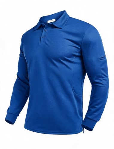 Deyeek Men's Long Sleeve Polo, Quick Dry Golf Top, Royal Blue, 3XL
