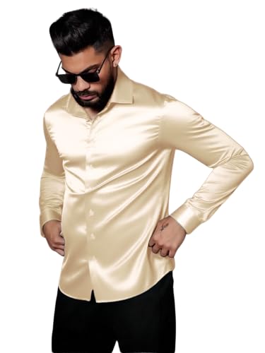 Image of IndoPrimo Men's Stylish Solid Satin Casual Shirt for Men Full Sleeve