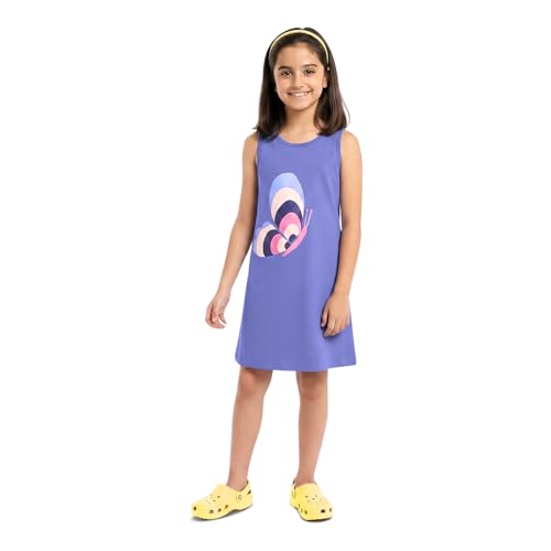 Image of YouGotPlanB Girls 100% Cotton A-Line Printed Dress | Above Knee Length Summer Frock | Soft & Breathable Casual Wear for Girls (Ages 3-14 Years)