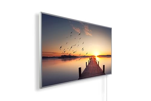 Bildheizung mit 1000 Watt ✓ mit 5 Jahre Herstellergarantie ✓ überhitzungsschutz ✓ Infrarotheizung mit Motiv: Steg mit Vögeln ✓ inkl. Thermostat